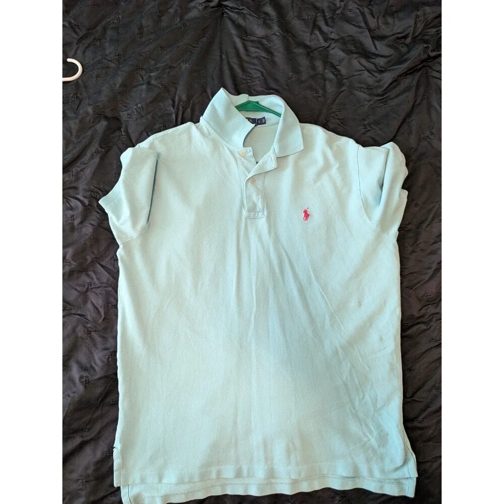Polo Ralph Lauren Men's Polo Light Blue With Pink Shirt Size L